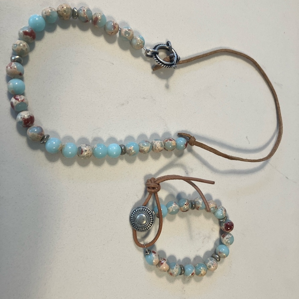 Jasper beaded necklace and bracelet